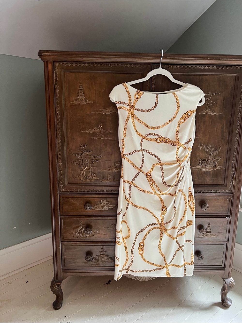 Lauren Ralph Lauren Cream Midi Dress with Gold Chain Print